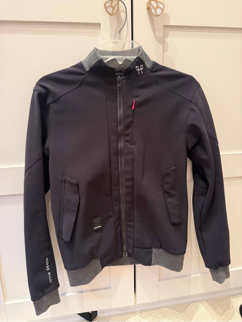 Women's Black Bomber Jacket with Grey Trim
